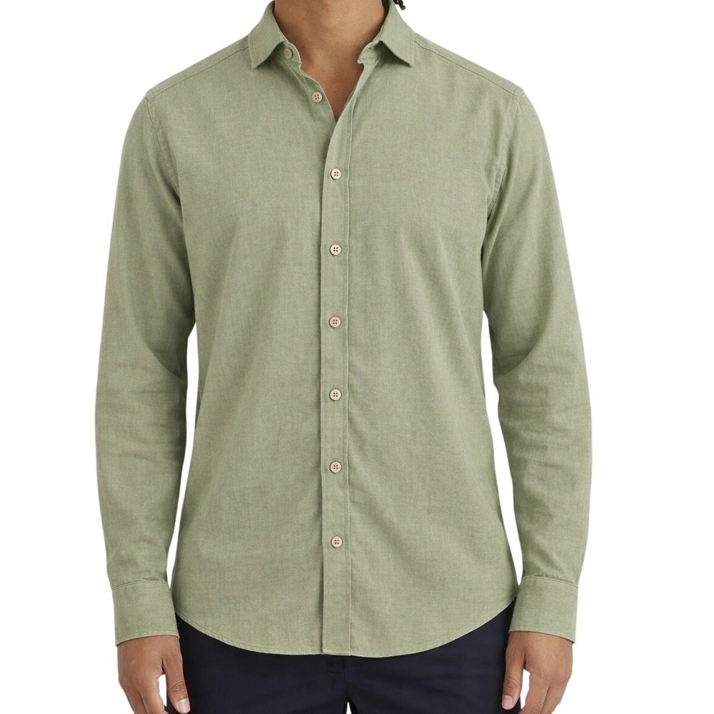 Stenströms Mens M Fitted Body 100% Cotton Long Sleeve Button Up Shirt in Green